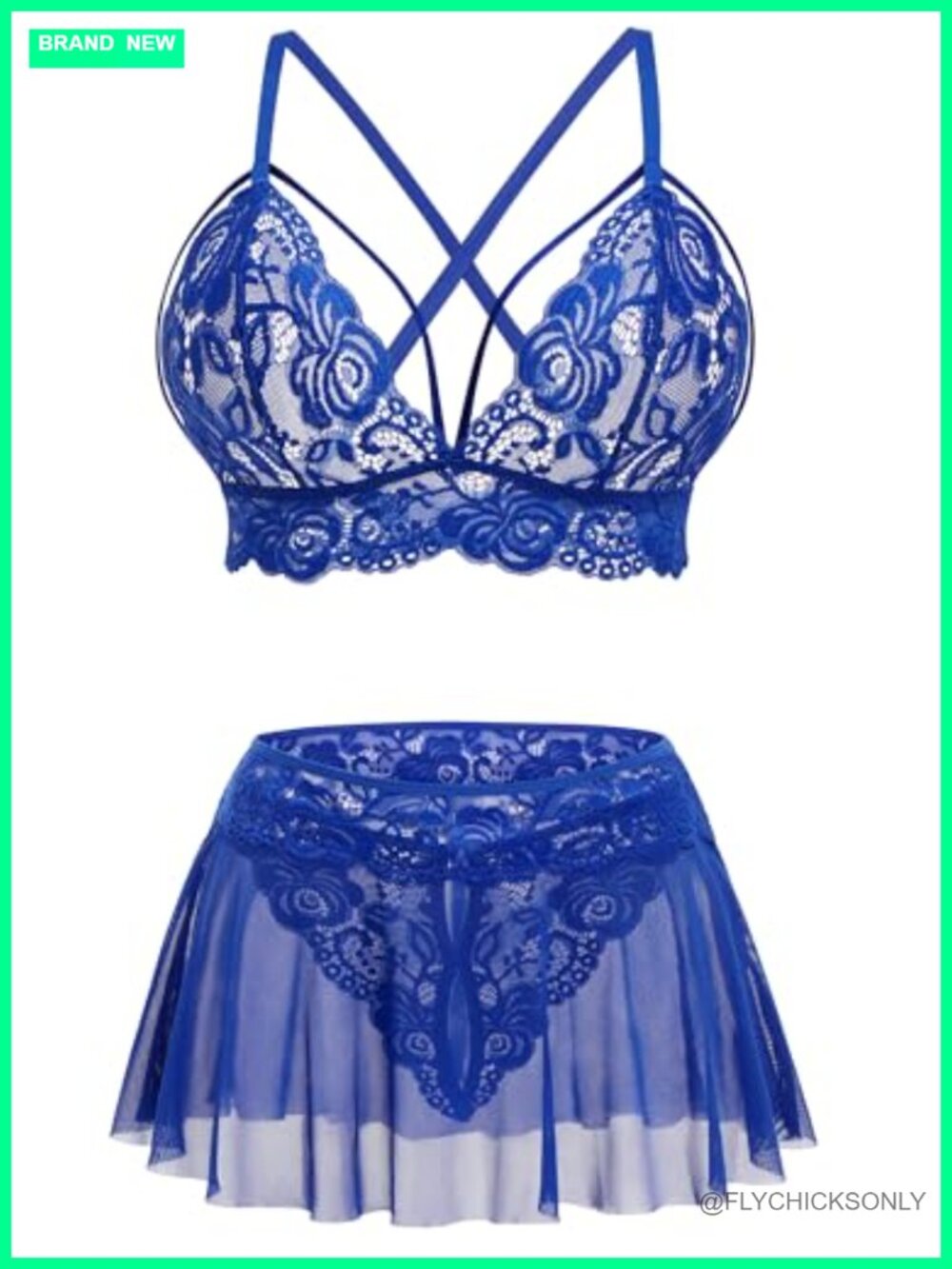 Women Sexy Lingerie Sheer 3 Piece Set Lace Bra Skirt Thong